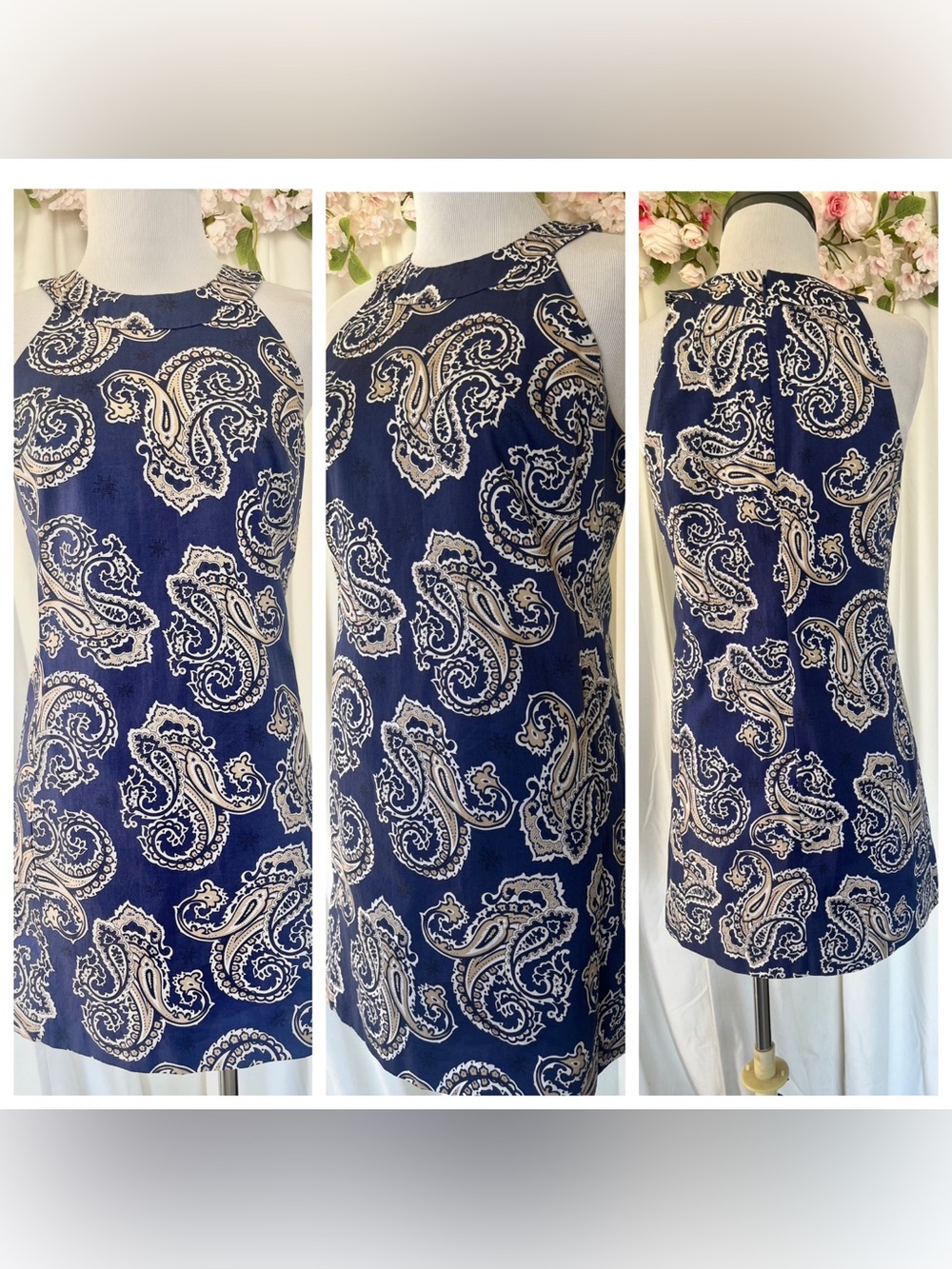 LOFT Navy and Cream Paisley Mini Skirt
